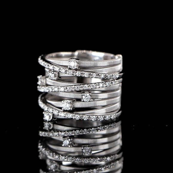 19967 Marco Bicego GOA 18k White Gold 9 Row Crossover Pave Diamond Ring Band 6.5 - Picture 4 of 6